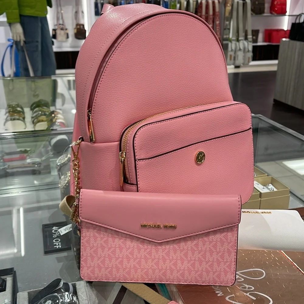 MICHAEL KORS Maisie Medium Pebbled Leather 2-in-1 Backpack Carnation NWT